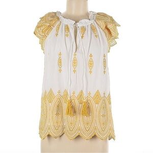 Marie Oliver White and Gold Flutter Sleeve Blouse with Tie Front Size Medium